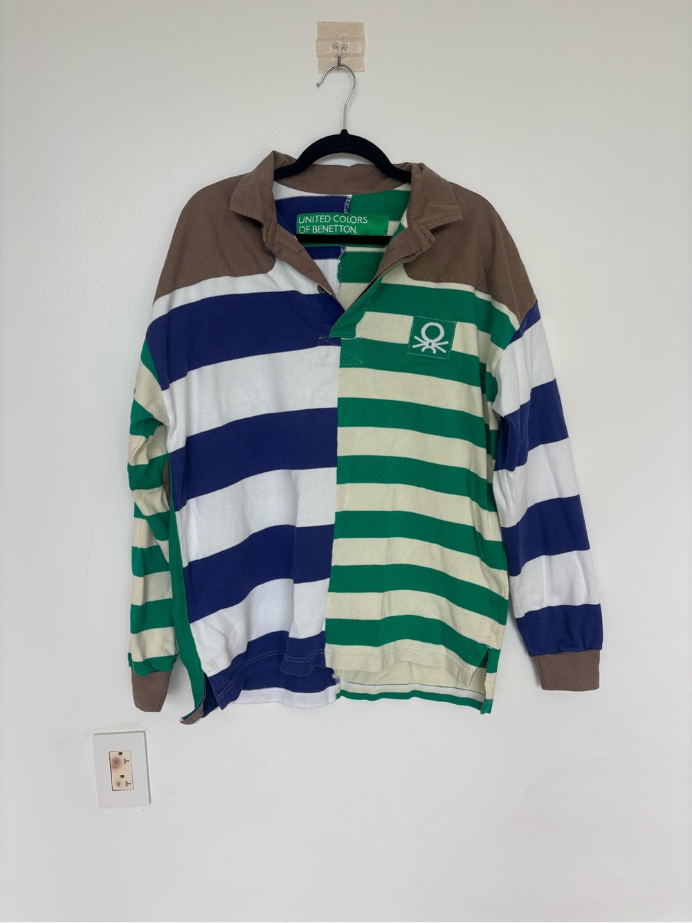 United Colors Of Benetton Blue, Green & Cream Striped Rugby Zip Pullover